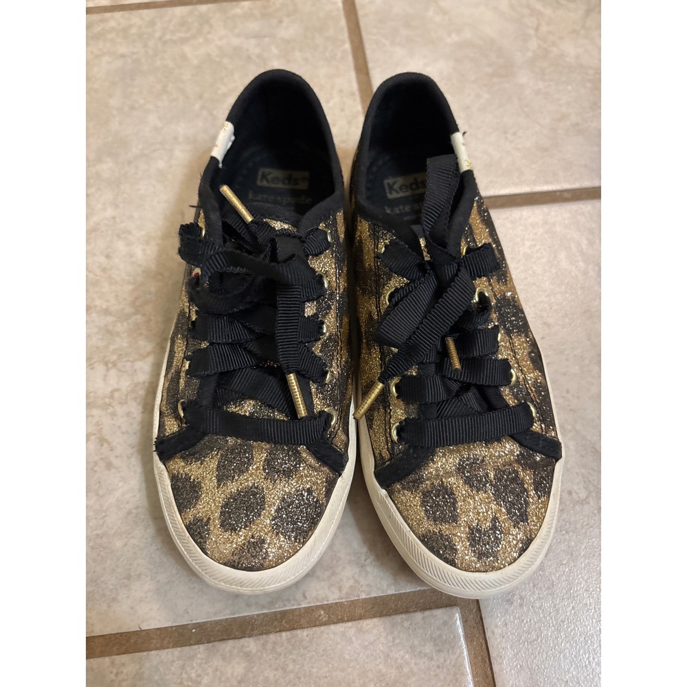 Keds x Kate Spade Kickstart Leopard Glitter Sneakers Gold Black Kids Size 12M